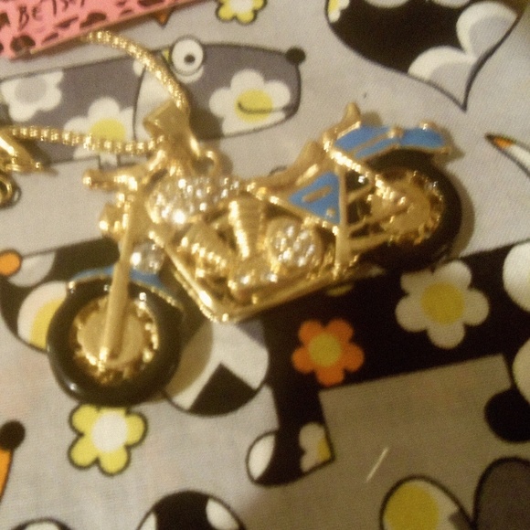 Crystal Blue Motorcycle necklace - Picture 2 of 5